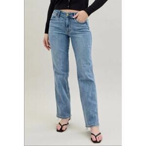 Judy Blue Dad Jean Raw Hem Straight Leg High Rise Denim Size 13/31